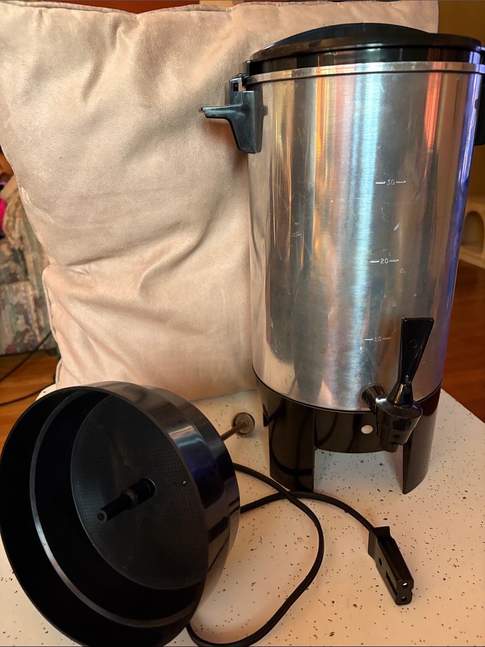 Vintage Regal Ware Stainless Steel Coffee Urn with Black Plastic Base and Spigot